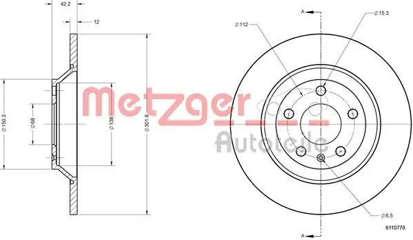 Neu METZGER Bremsscheibe (6110778) KFZ-7132874